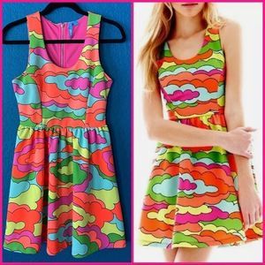 L'Amour Neon Cloud Print Sleeveless Mini Dress - Pink, Orange, Green, Blue